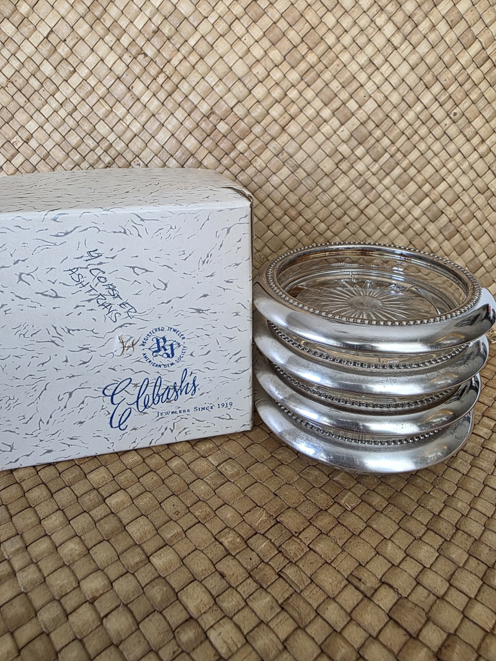 Elebash's Vintage Silver Glass Coasters - Set of 4